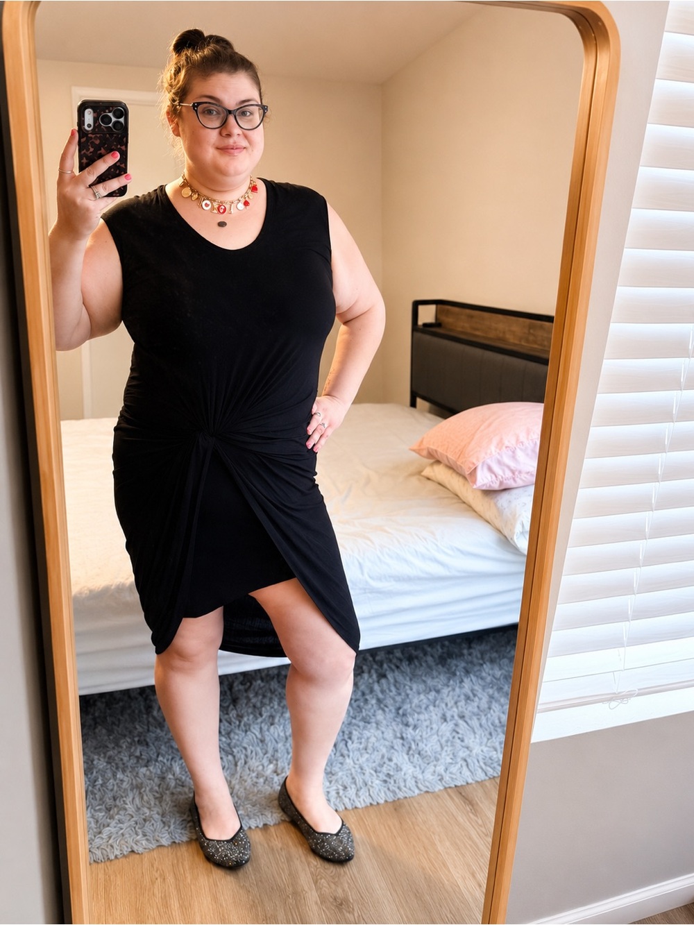 Sleeveless Black Twist-Front Mini Dress - Women
